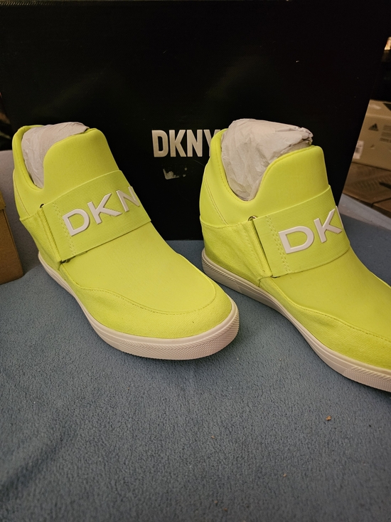 Dkny Shoes - DKNY Neon Lime Slip-On High-Top Sneakers with Logo Strap NWOT